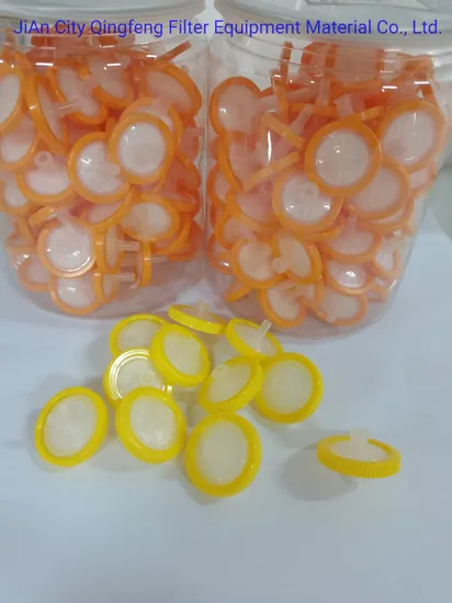 25 mm PTFE/PES/PVDF/Nylon/MCE/PTFE Filtro de jeringa para el filtro de jeringa de inyección desechable